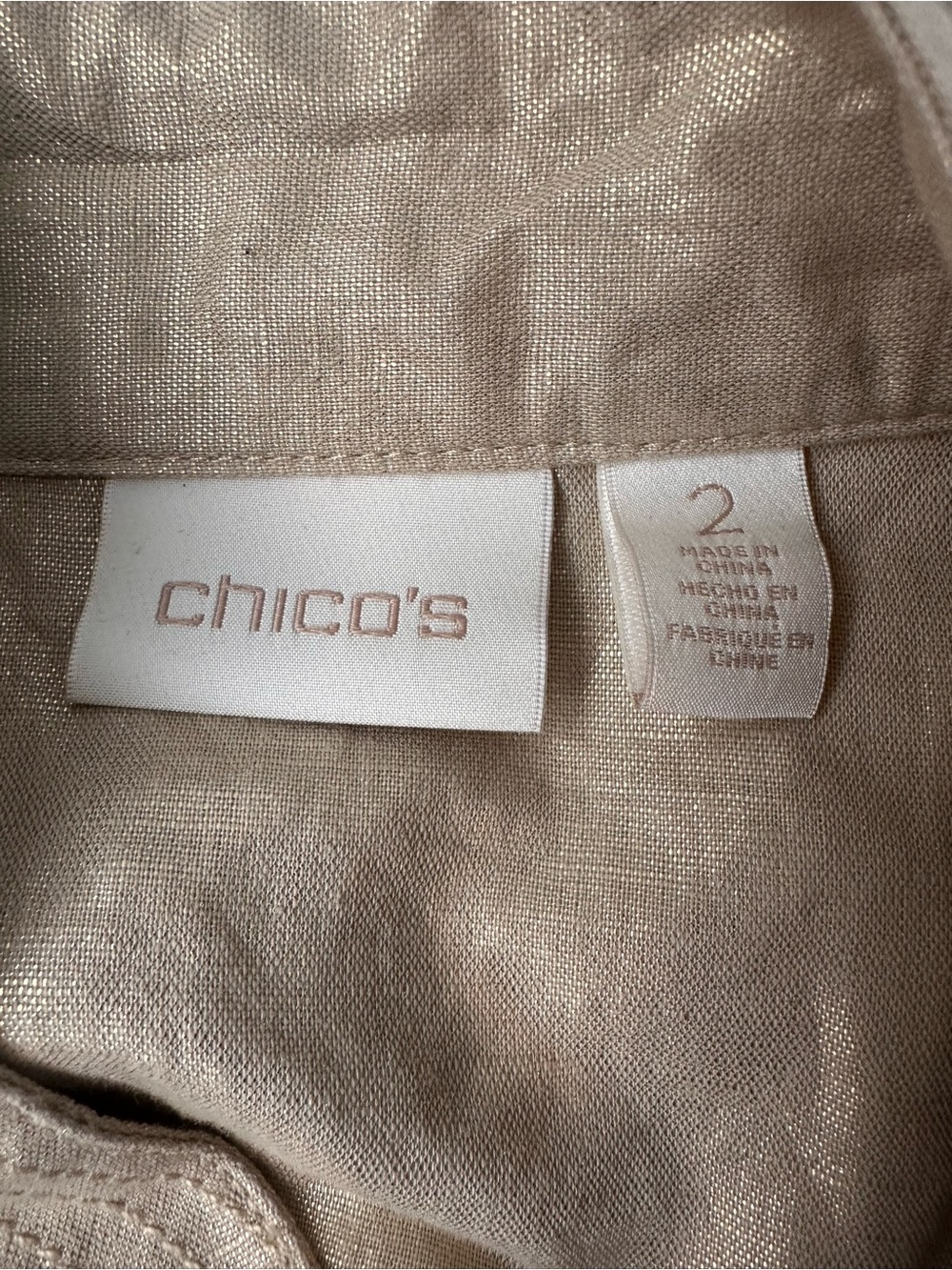 Chico’s Size 2 Linen Cotton Metallic Utility Safari Vest Gold Beige Pockets - Picture 7 of 11